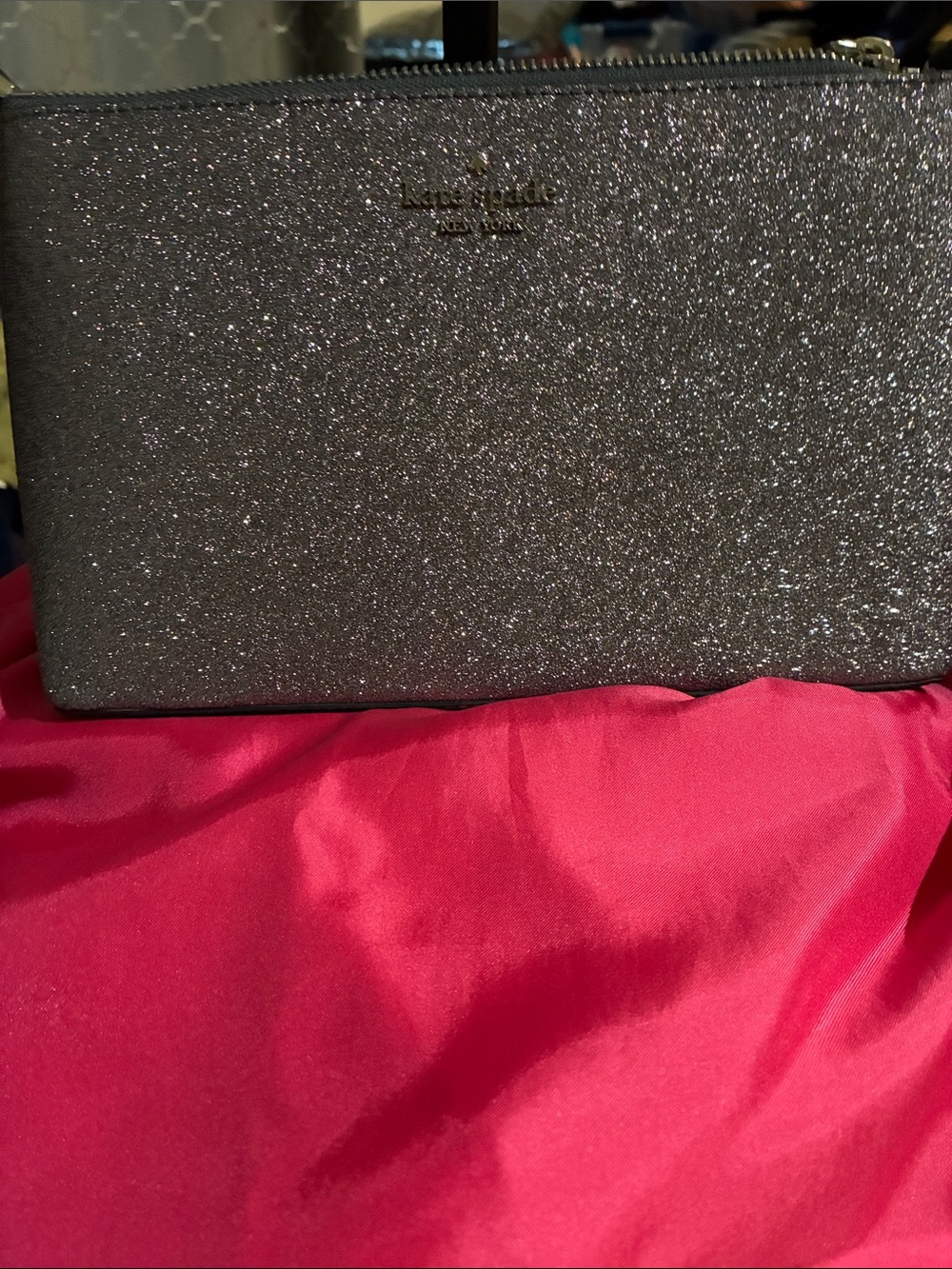 kate spade NEW YORK Glitter Zip Crossbody- Black/Silver